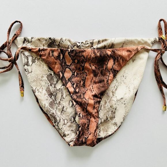 Pilyq PQ Swim Snakeskin Python Reversible Bikini Bottoms Size Medium Tan Brown - Picture 6 of 7